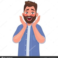 A person reacting with visible delight and surprise