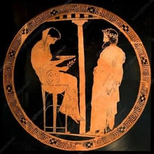 Illustration of an ancient Greek oracle being consulted
