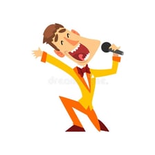 A host holding a microphone during a game show