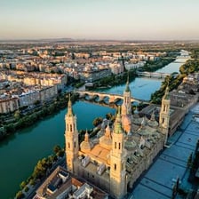 A landscape in Aragon, Spain, with historic architecture