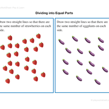 A person dividing objects into separate portions