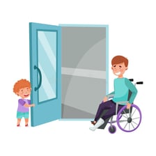 A person holding an open door for someone else.