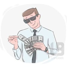 Person gathering piles of money with a rake
