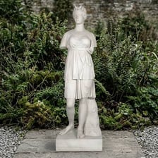 A classical statue or artistic depiction of Diana, Roman goddess of the hunt.