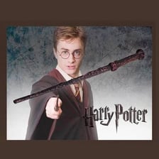 A Harry Potter character using a wand to perform magic