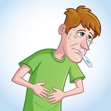 A person showing signs of physical illness and discomfort