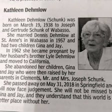 A newspaper page containing an obituary notice