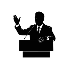 An orator speaking to an audience from a podium.