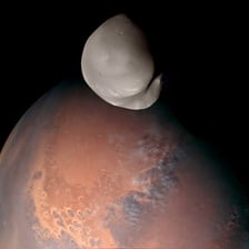 A NASA image or illustration of Deimos, one of Mars’s moons.