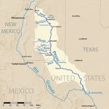 A map showing the Pecos River joining the Rio Grande