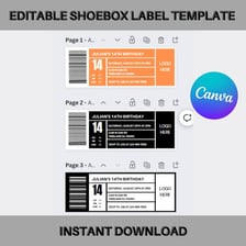 A shoebox bearing a printed shoe-size label.