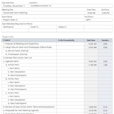 A meeting agenda containing a scheduled item