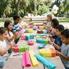 A colorful piñata hanging at a birthday party