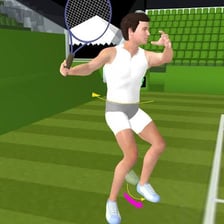 A tennis player striking a topspin forehand