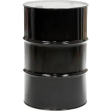 A cylindrical industrial drum used for storing oil