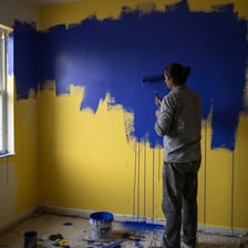 A person applying a layer of paint to a wall