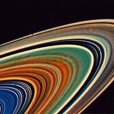 The planet Saturn shown with its prominent ring system