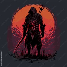 A heroic warrior scene evoking an epic tale.