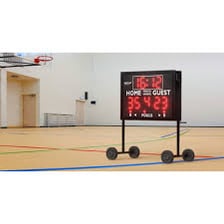 A sports scoreboard showing an even score