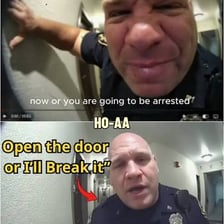 A police officer giving an order outside a door