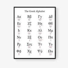 An educational chart showing pi and the following Greek letter rho