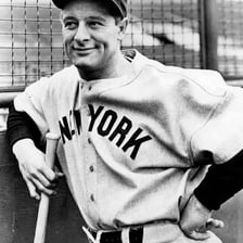 A historic baseball image of New York Yankees player Lou Gehrig.