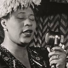 A portrait of jazz singer Ella Fitzgerald.