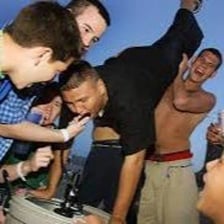 A college party scene with a beer keg.