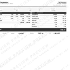 A pay stub with a net-pay amount highlighted.