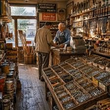Old merchandise displayed on a shop shelf