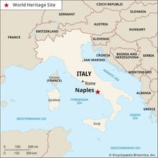 A map of Italy showing the location of Napoli
