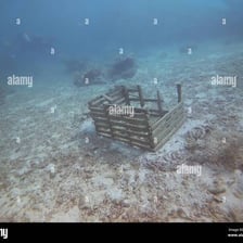 A traditional lobster pot trap on the seafloor.