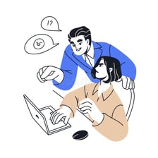 An illustration of advice helping a person solve a problem.