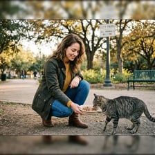 A person gesturing for an animal to go away.