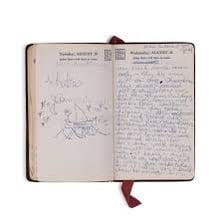 An open diary containing handwritten personal entries.