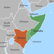 A map showing Somalia bordering Kenya.