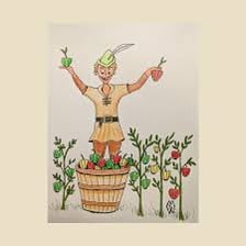 An illustration of Peter Piper with baskets of peppers.