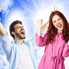 A joyful person celebrating with a bright expression