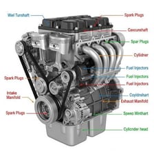 A car engine visible beneath an open hood.