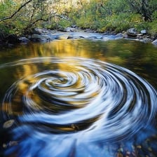 A circular swirl of water forming an eddy in a river.