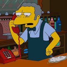 Moe Szyslak behind the bar in The Simpsons