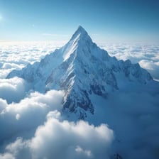 High mountain peak rising above clouds