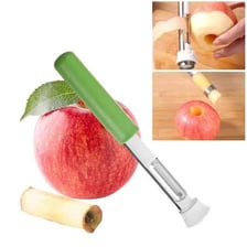 An apple with its central core being removed