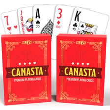 Playing cards arranged for a game of Canasta