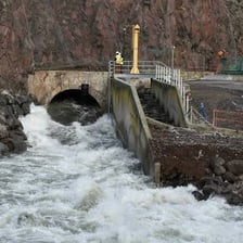 A dam blocking the flow of a river