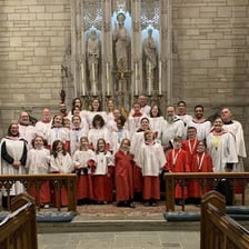 A choir singing together in a church