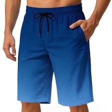 Long loose-fitting swim trunks worn for surfing
