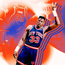Patrick Ewing playing basketball for the New York Knicks