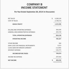 A financial statement illustrating a net loss