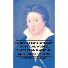 A portrait of Percy Bysshe Shelley beside a book of poetry